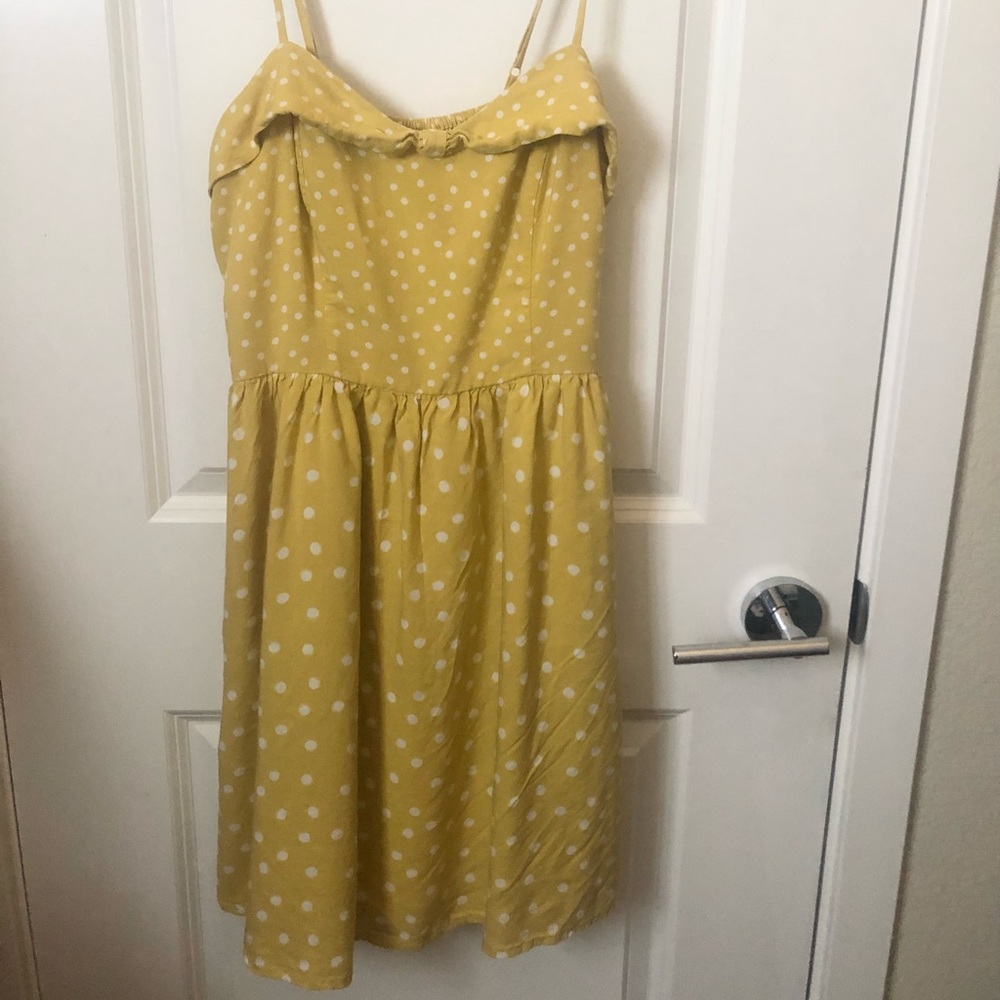 Lauren Conrad Yellow Polka Dot Bow Strap Dress, Size 4